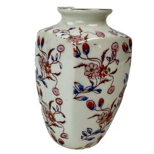 Vintage TA Made in Japan Porcelain Bud Vase Hand Painted Floral Square 5 Inch